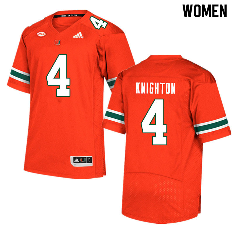 Women #4 Jaylan Knighton Miami Hurricanes College Football Jerseys Sale-Orange